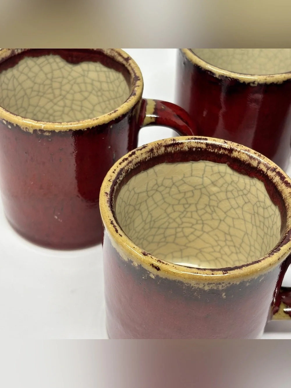 Vintage PIER 1 Crackle Series Drip Glaze Stoneware Mugs Set of 4 Discontinued